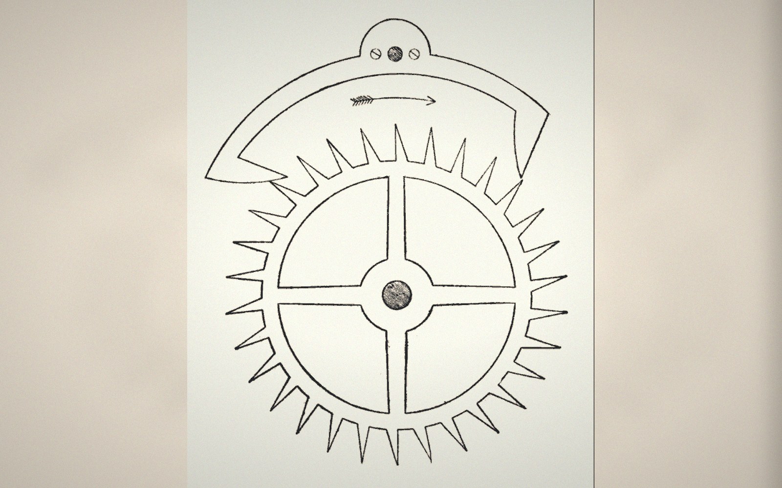 A precision regulator clock movement seen from the front with the dial off, deadbeat escapement at the top, even light
